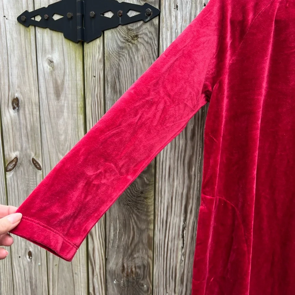 Pure Jill Red Velour/Velvet Tunic Long Sleeve Top with Pockets Sz Med Petite - Picture 6 of 9